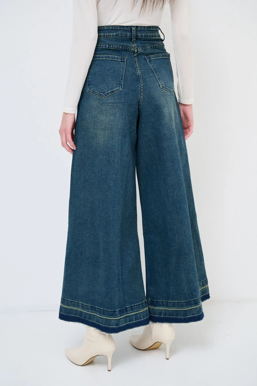 High-waisted wide-leg denim culottes wholesale