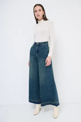 High-waisted wide-leg denim culottes wholesale