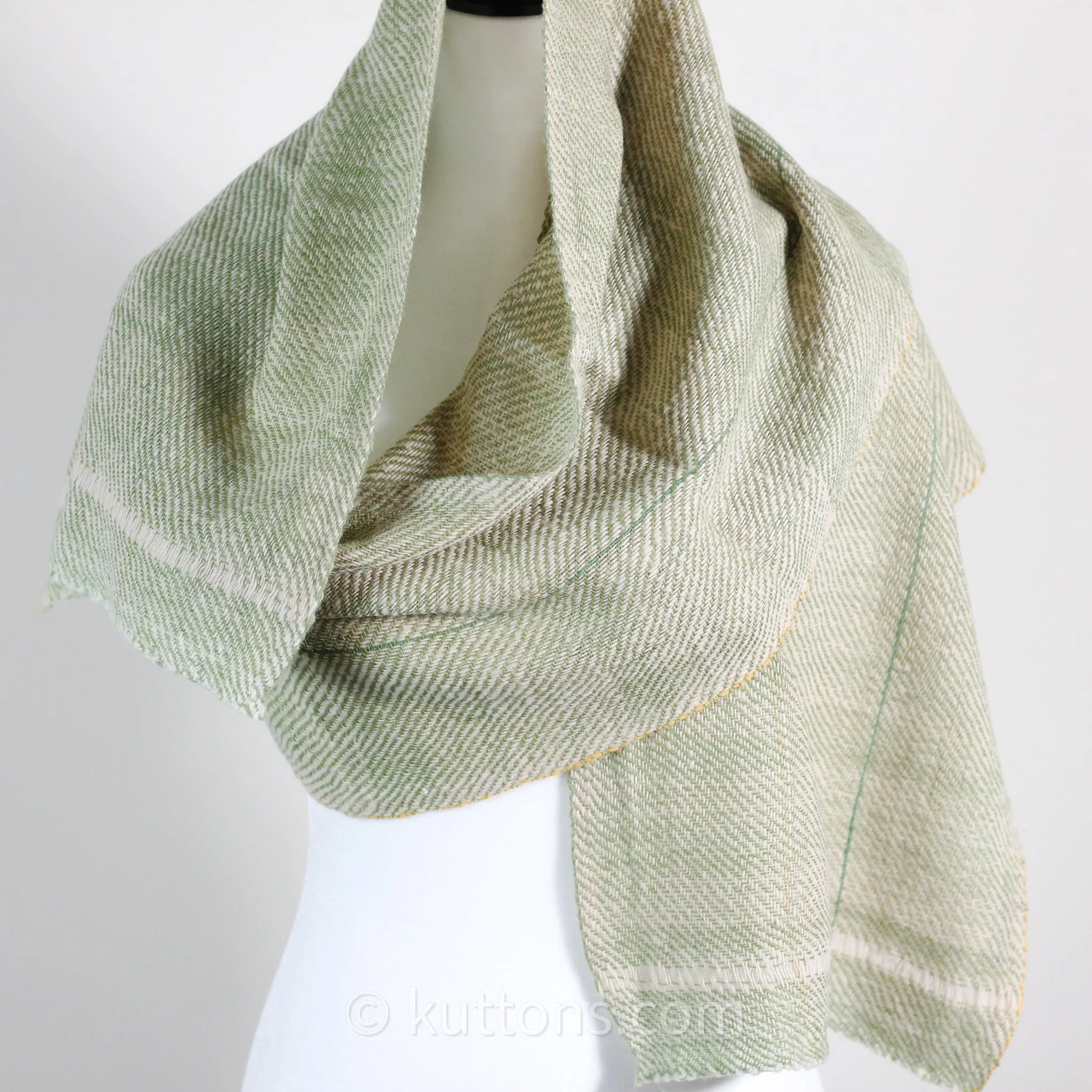 Himalayan & Merino Wool Scarf - Handspun, Handwoven and Naturally-Dyed in the Himalayas with Indigo & Tesu Flowers | Green, 13x76"