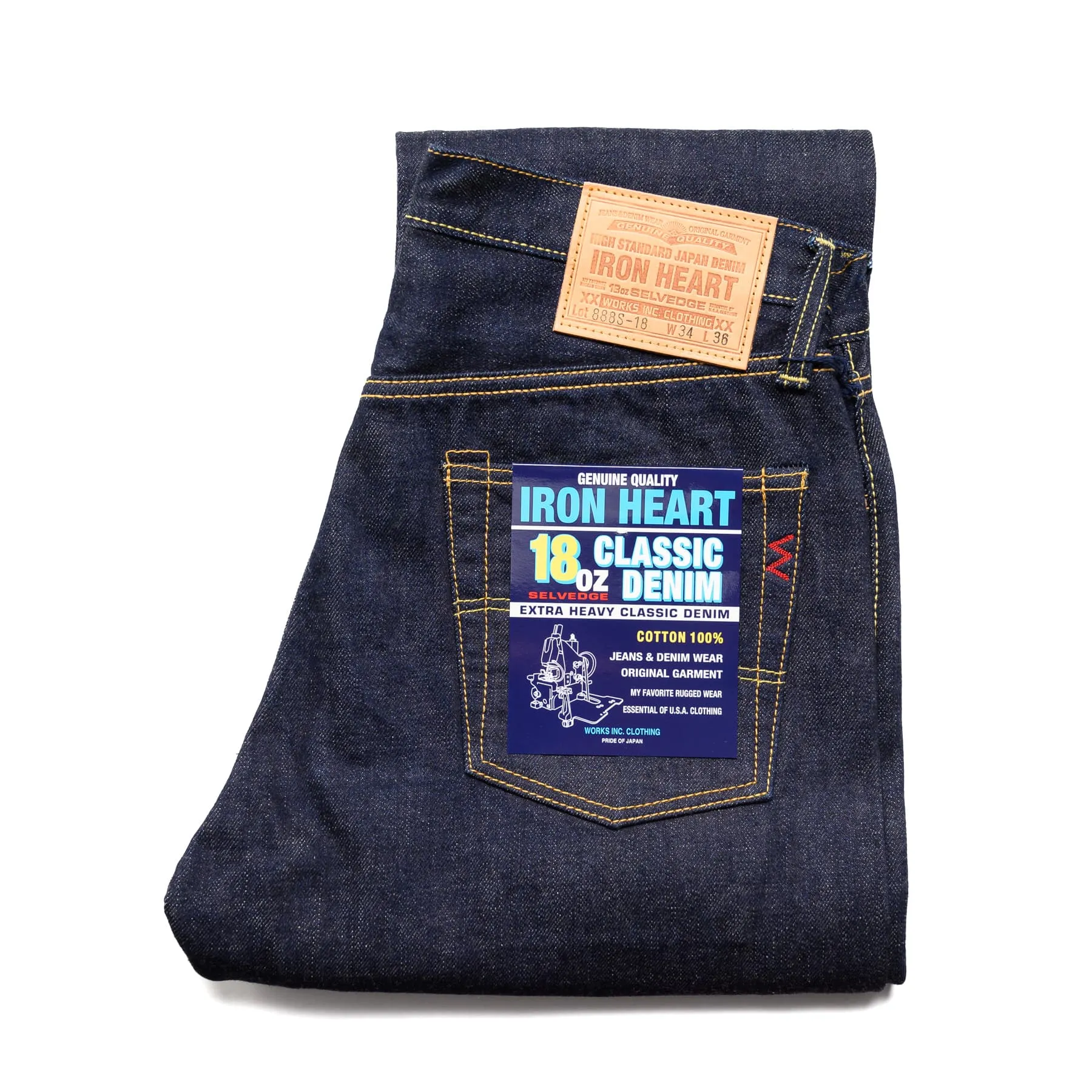 IH-888S-18 18oz Vintage Selvedge Denim Medium/High Rise Tapered Cut Jeans - Indigo