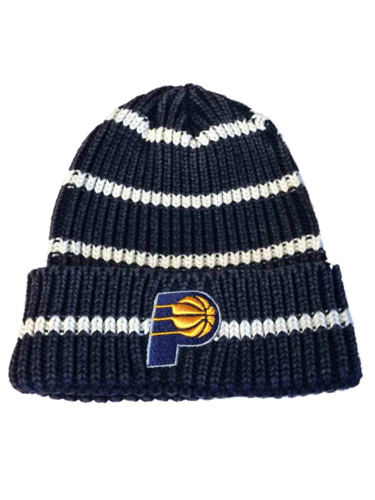 Indiana Pacers Adidas Navy and White Striped Knit Cuffed Beanie Hat Cap