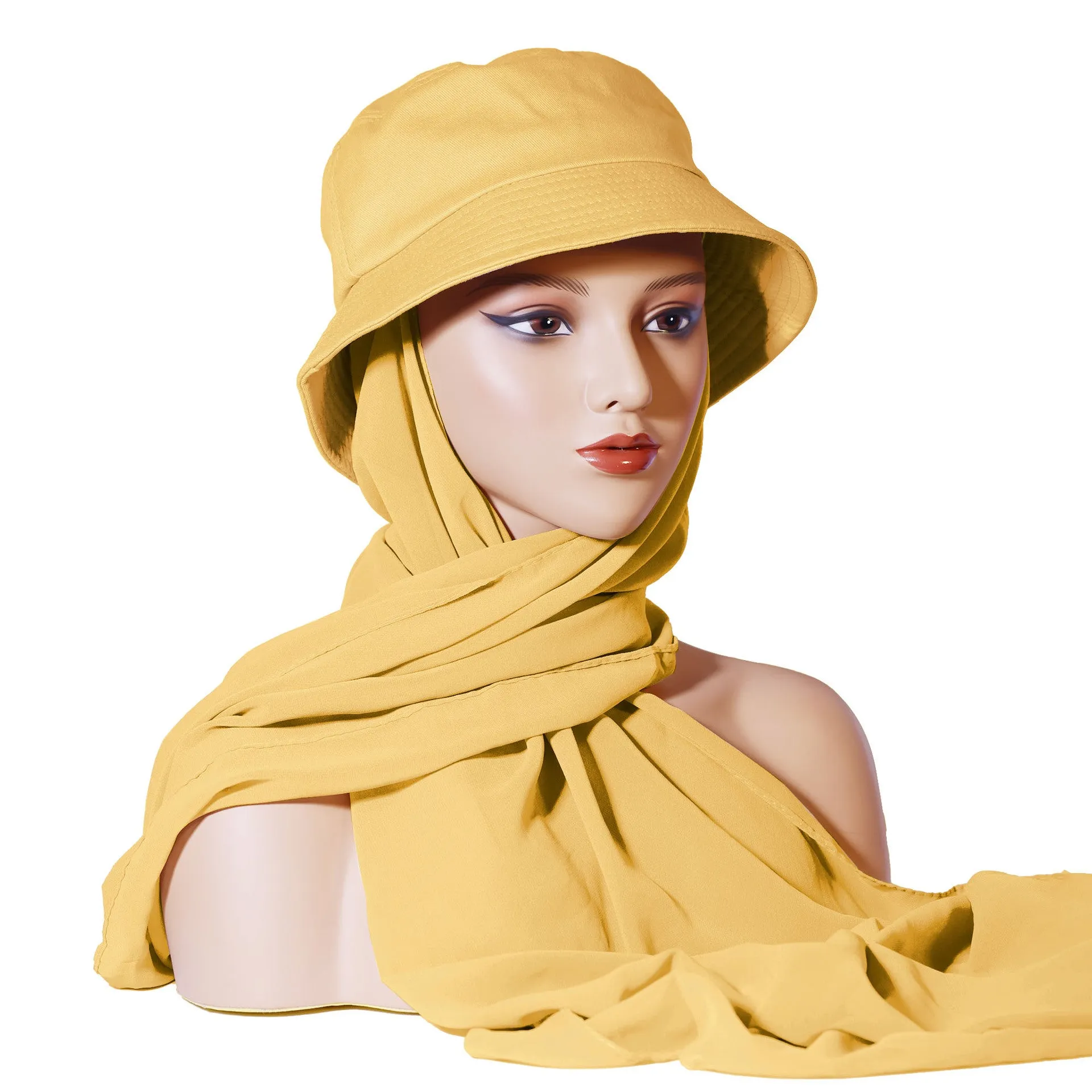 IUG-01  New fashion monochrome suit headscarf solid color chiffon plus fisherman hat scarf hat