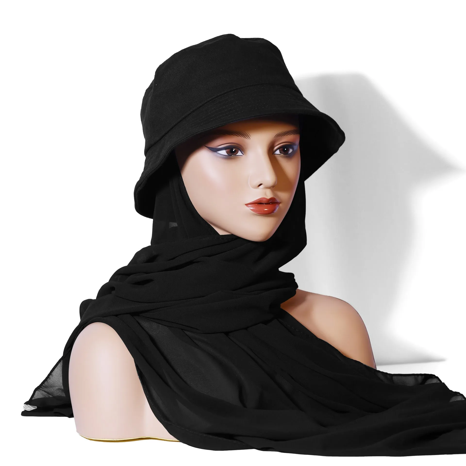 IUG-01  New fashion monochrome suit headscarf solid color chiffon plus fisherman hat scarf hat