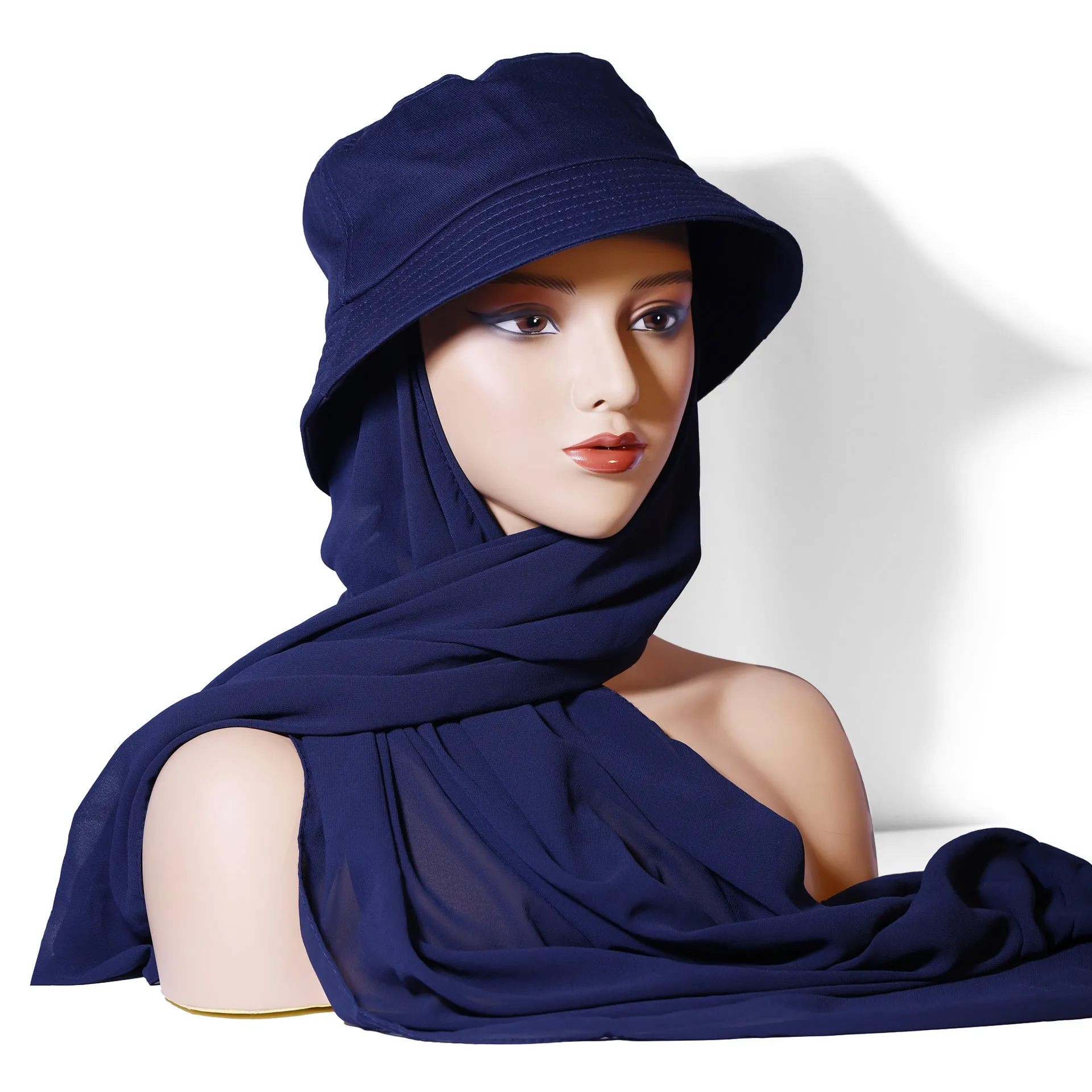 IUG-01  New fashion monochrome suit headscarf solid color chiffon plus fisherman hat scarf hat