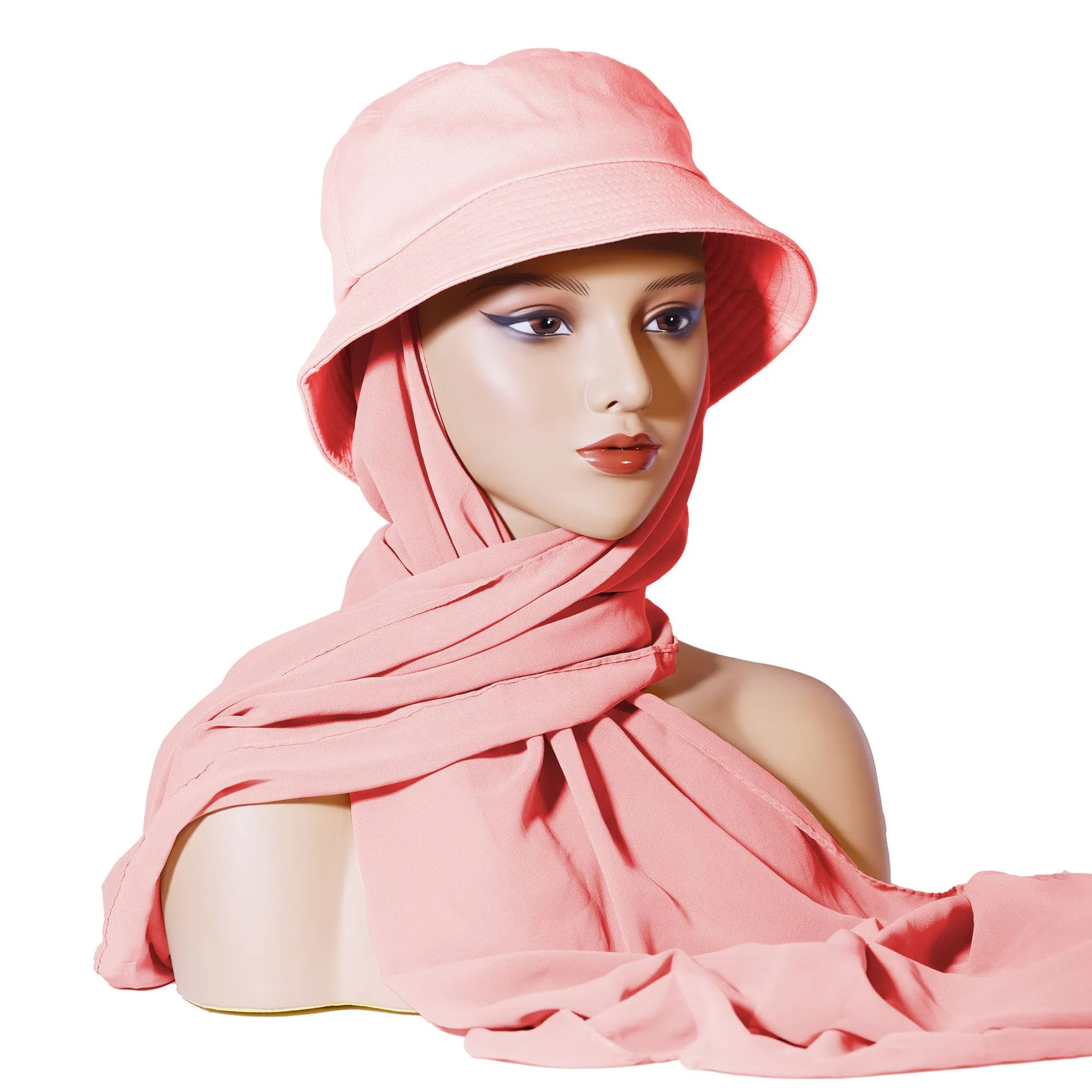 IUG-01  New fashion monochrome suit headscarf solid color chiffon plus fisherman hat scarf hat