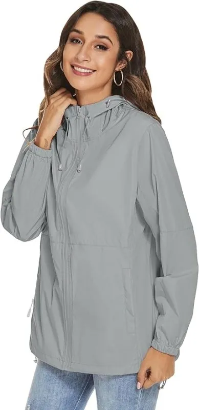 iWoo Womens Waterproof Jackets Lightweight Raincoat Rain Jacket Packaway Rain Coats With Hoodie