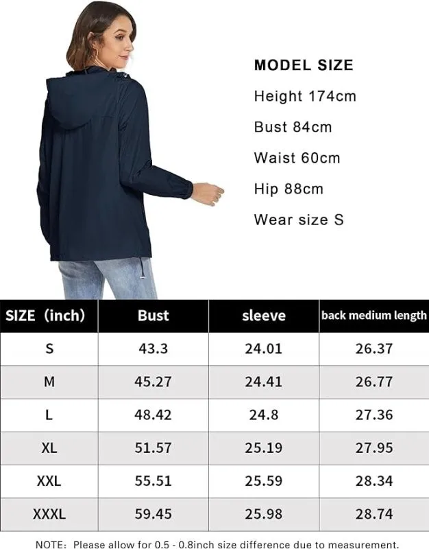 iWoo Womens Waterproof Jackets Lightweight Raincoat Rain Jacket Packaway Rain Coats With Hoodie