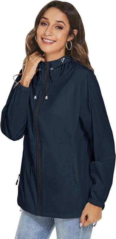 iWoo Womens Waterproof Jackets Lightweight Raincoat Rain Jacket Packaway Rain Coats With Hoodie