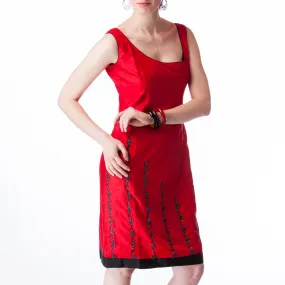 Jet Set Red Silk with Black Beading Bridesmaids Dress