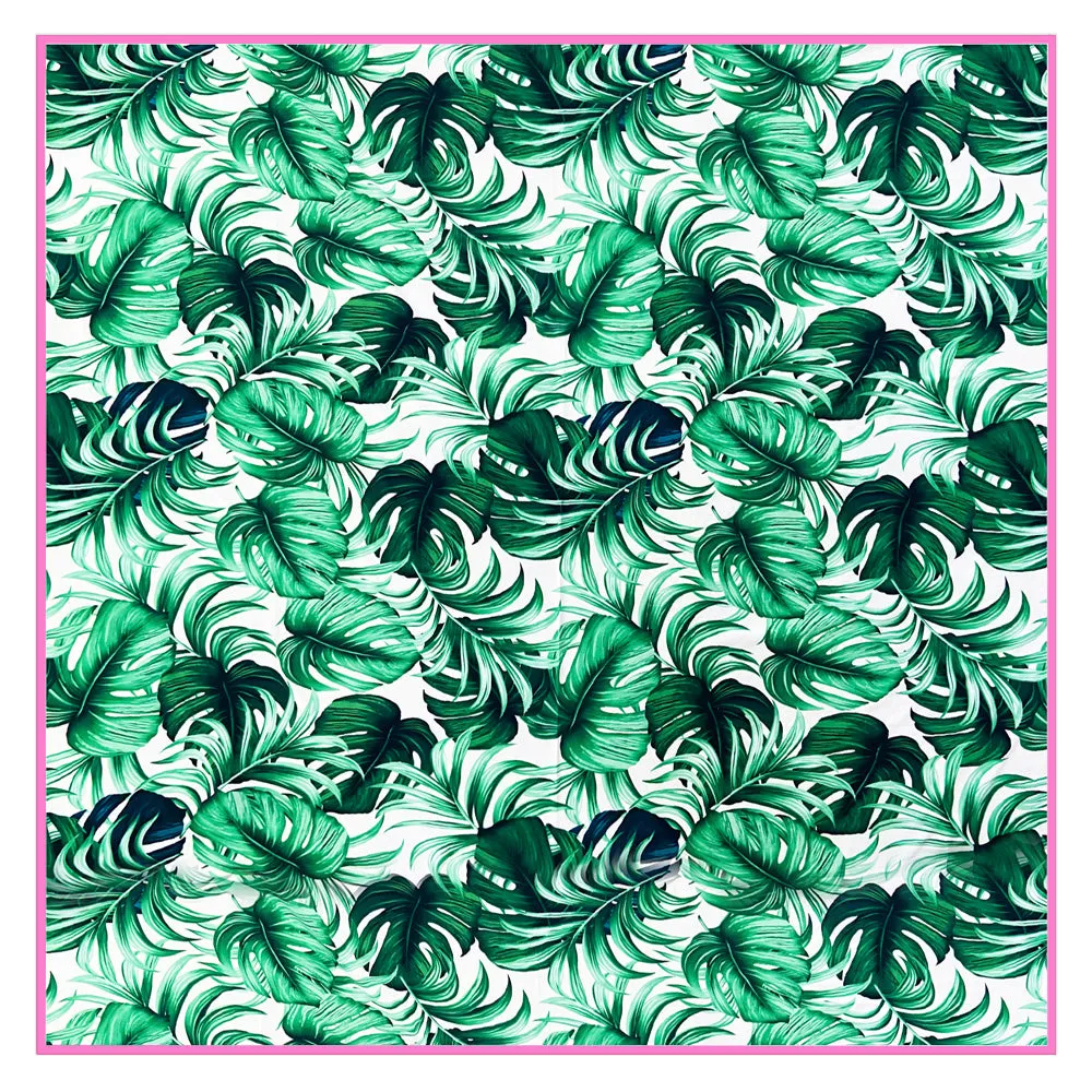 Jungle – Monstera White / Green Scarf (Neon Pink)