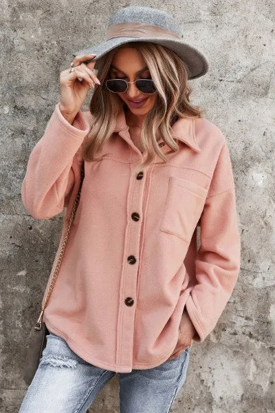 Justine Solid color Buttoned Jacket in Cream and Pink