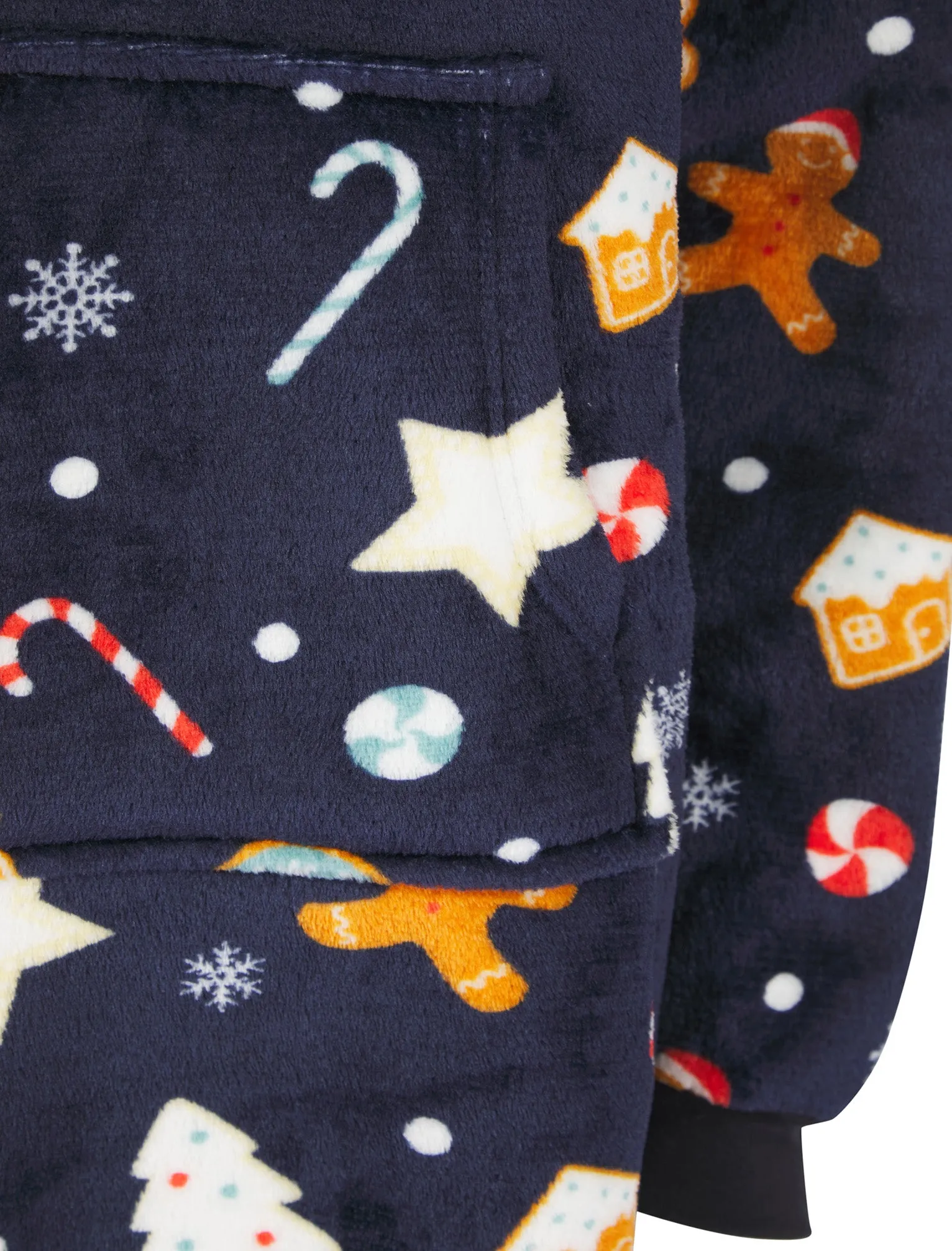 Kids Christmas Cookies Soft Fleece Borg Lined Oversized Hooded Christmas Blanket with Pocket in Peacoat Blue - Merry Christmas Kids (4-12yrs)