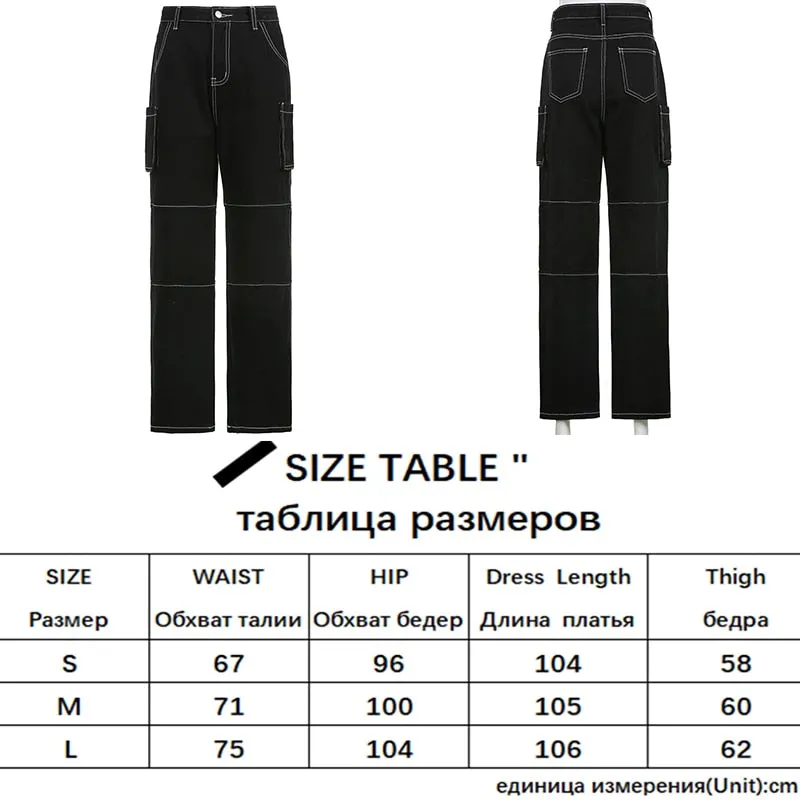 KittenAlarm - Womens Fashion Trends Pockets Patchwork Baggy Jeans Fashion Streetwear 100% Cotton Women Denim Trouser Loose Cargo Pants Korean Jeans Harajuku