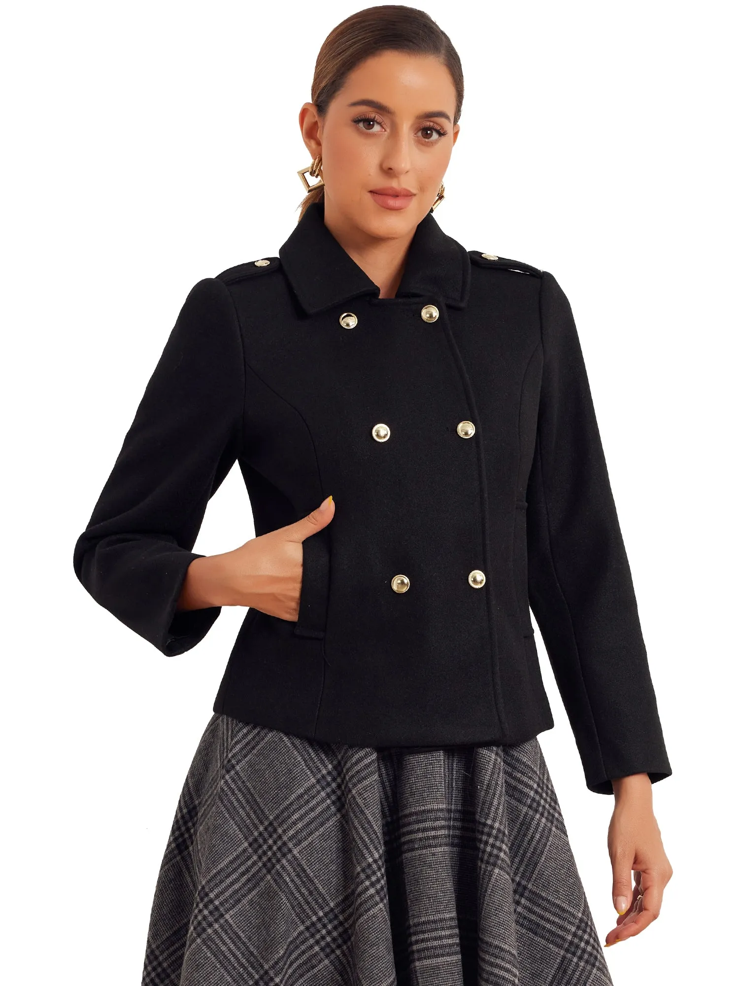 Lapel Pockets Double-breasted Long Sleeve Casual Pea Coat