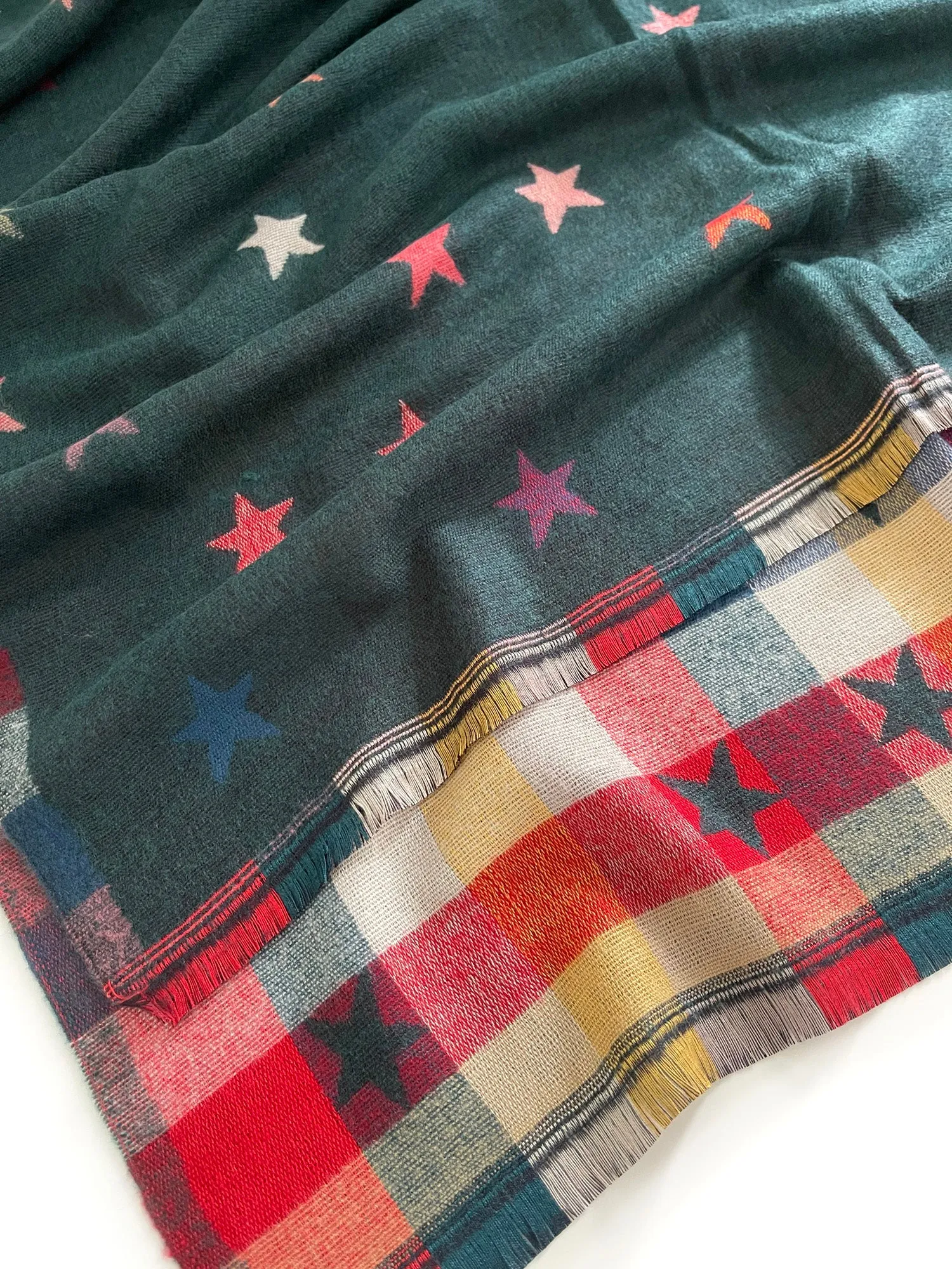 LARGE GREEN STAR PRINT REVERSIBLE WINTER SHAWL BLANKET SCARF