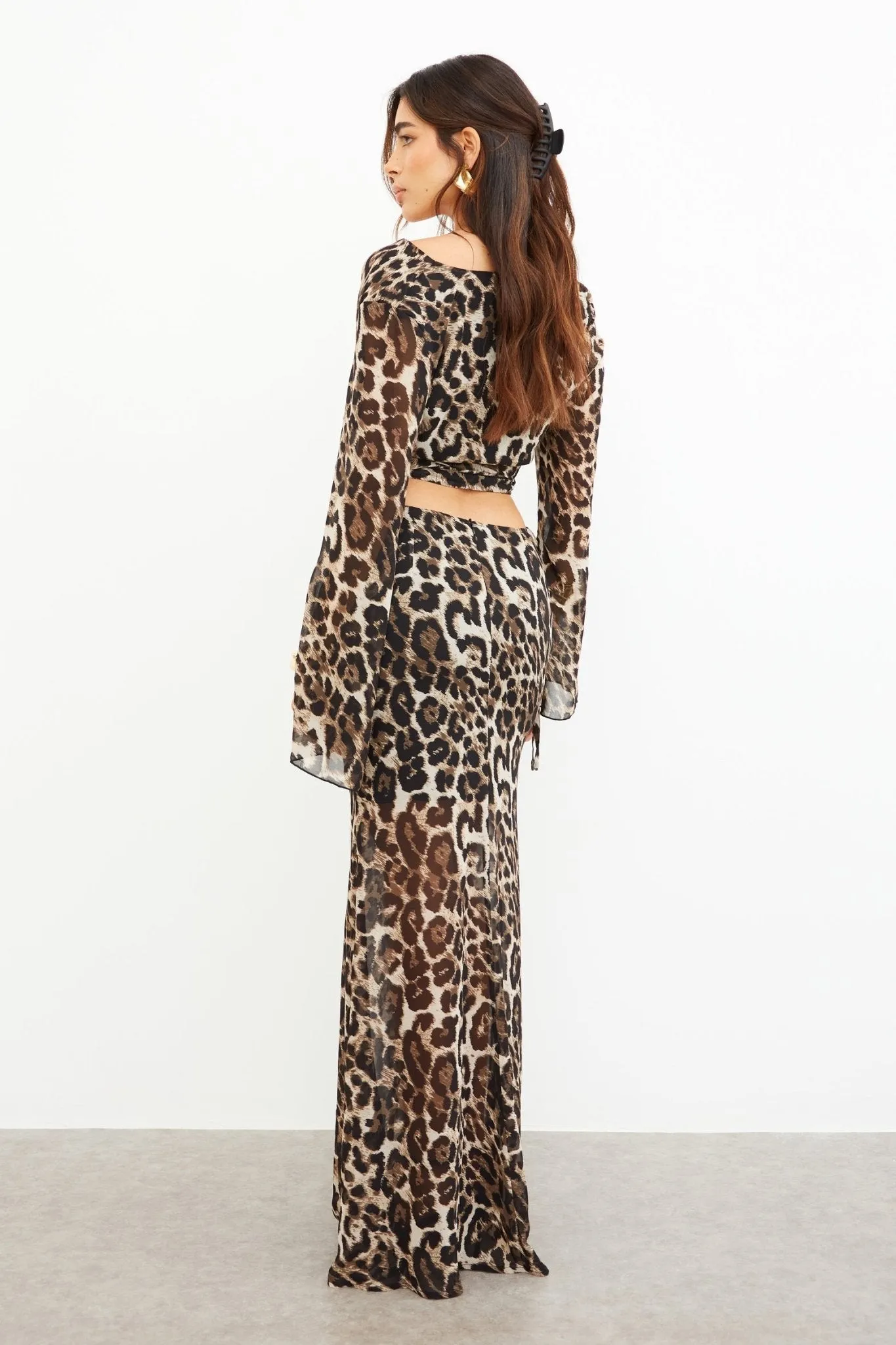 LEOPARD CHIFFON MAXI SKIRT