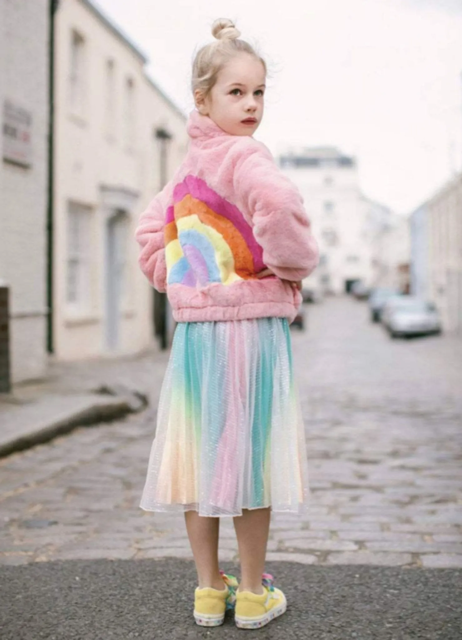 Lola and The Boys Girls Rainbow Faux Fur Zip Up Jacket