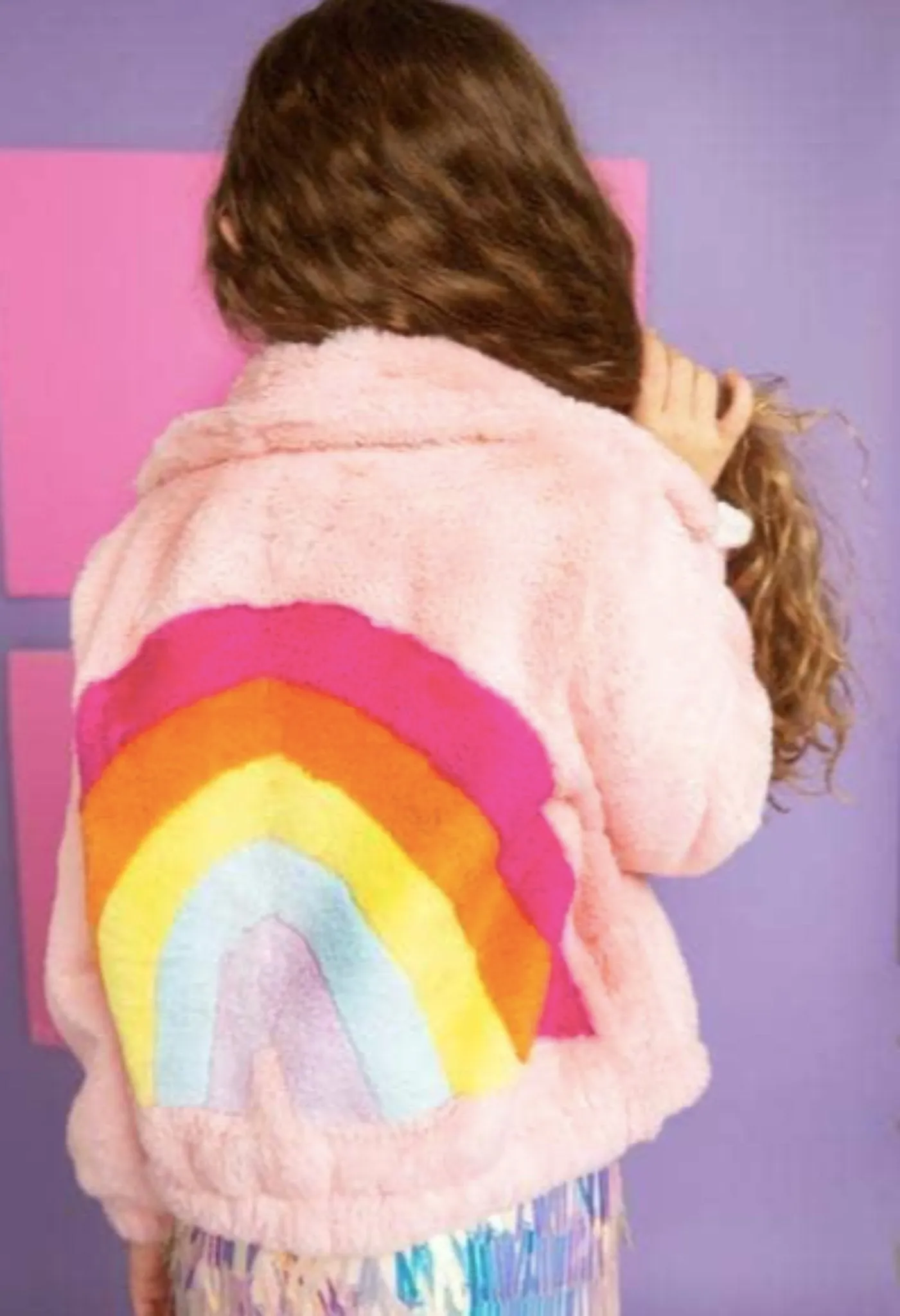 Lola and The Boys Girls Rainbow Faux Fur Zip Up Jacket