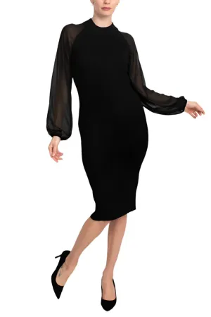 London Times Crew Neck Chiffon Long Sleeve Bodycon Knit Dress - Wholesale