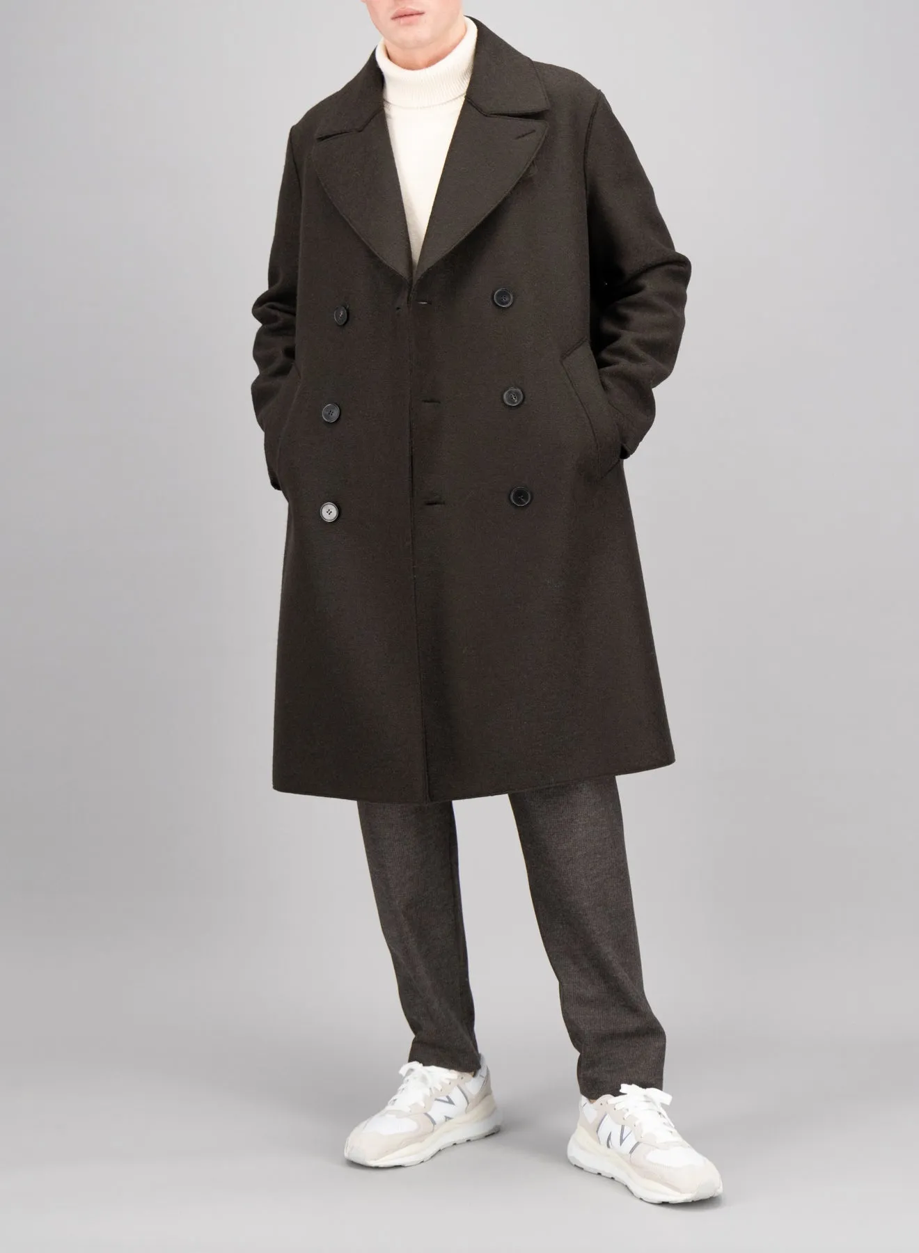 Long peacoat pressed wool - Dark Brown