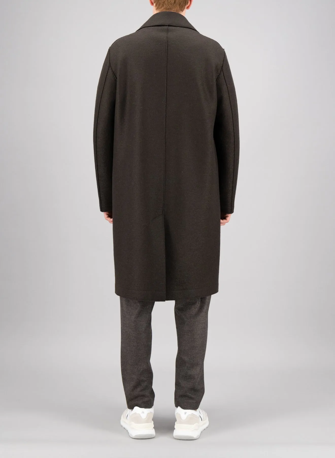 Long peacoat pressed wool - Dark Brown