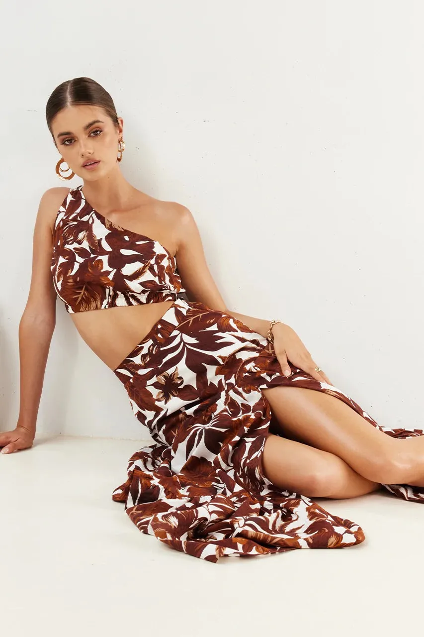 Lorelei chocolate floral top and maxi skirt