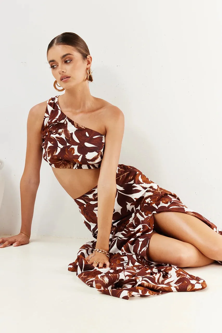 Lorelei chocolate floral top and maxi skirt