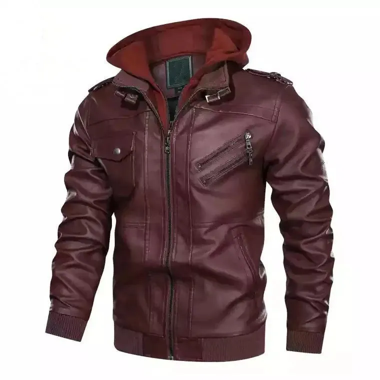 Men Casual Biker Faux Leather Jackets Men Brand Winter Leather Jacket Coat Men Fashion Hooded Motorcycle PU Jacket Men