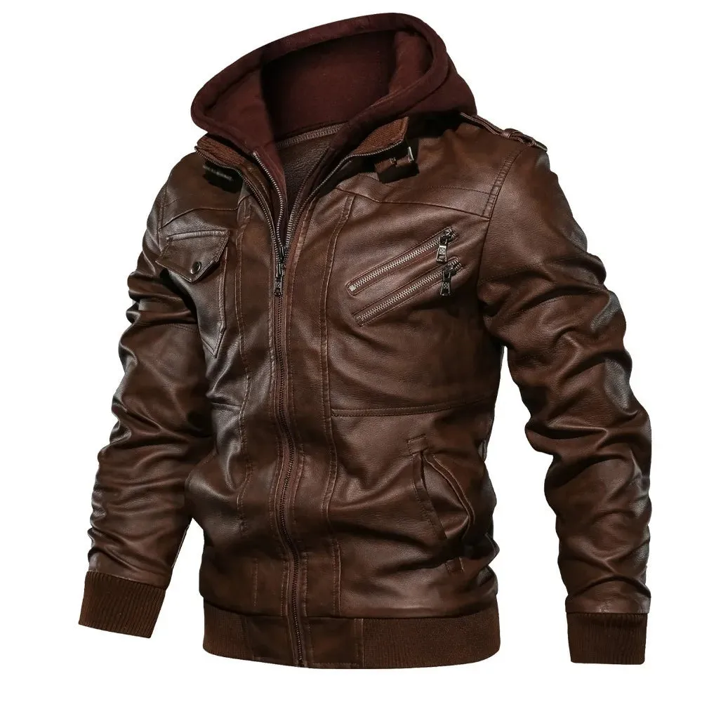 Men Casual Biker Faux Leather Jackets Men Brand Winter Leather Jacket Coat Men Fashion Hooded Motorcycle PU Jacket Men