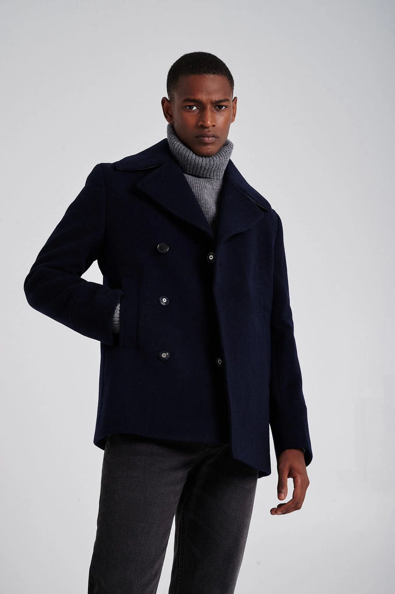 Men's Double Breasted Wool Blend Peacoat