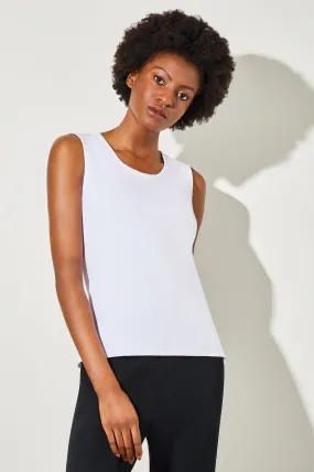 Mid-Length Scoop Neck Knit Tank, White