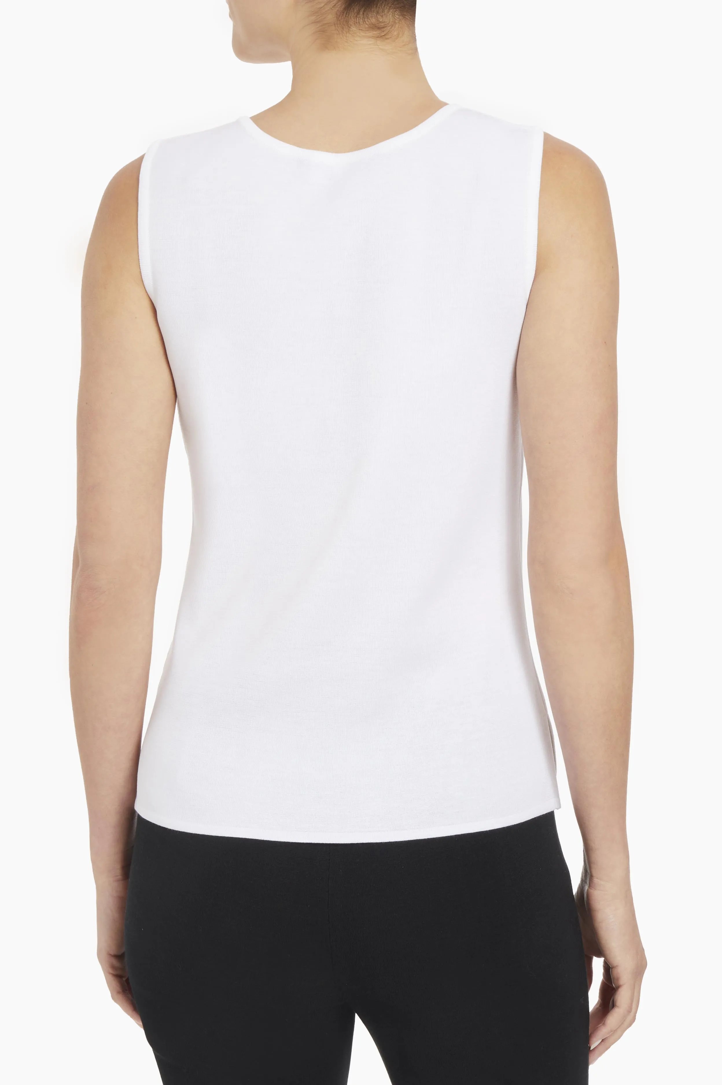 Mid-Length Scoop Neck Knit Tank, White