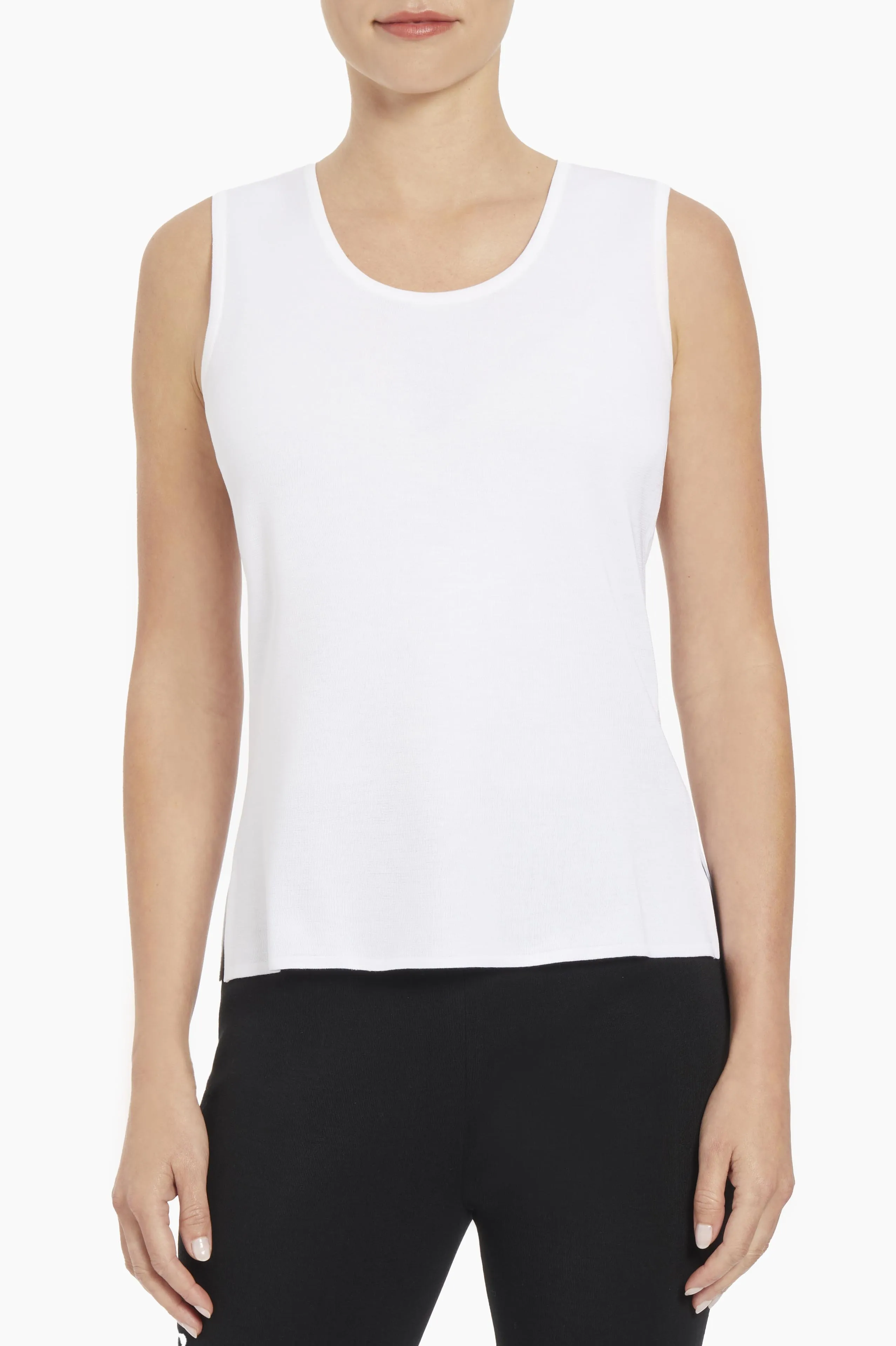 Mid-Length Scoop Neck Knit Tank, White