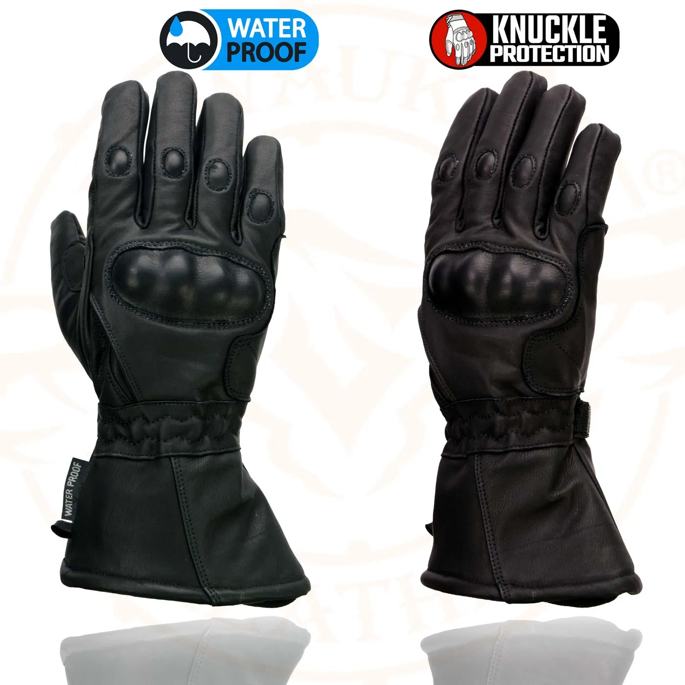 Milwaukee Leather Men's Black Leather Gauntlet Motorcycle Hand Gloves-Waterproof Hard Knuckle Elasticized Palm-SH815