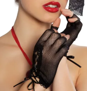 Mini Fishnet Lace-up Gloves