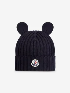 Moncler Enfant Baby Knitted Beanie Hat With Ears in Navy