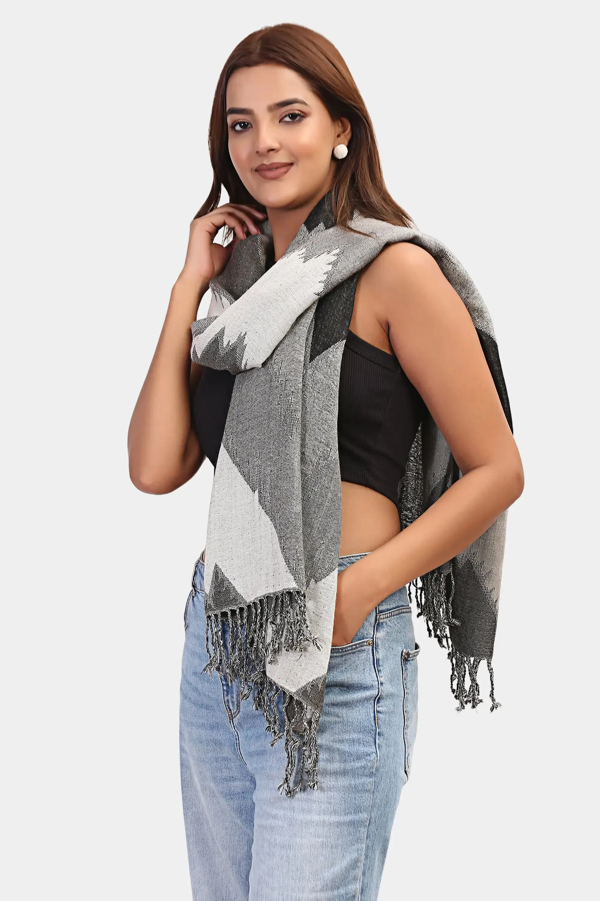 Monochrome Chic Jacquard Scarf