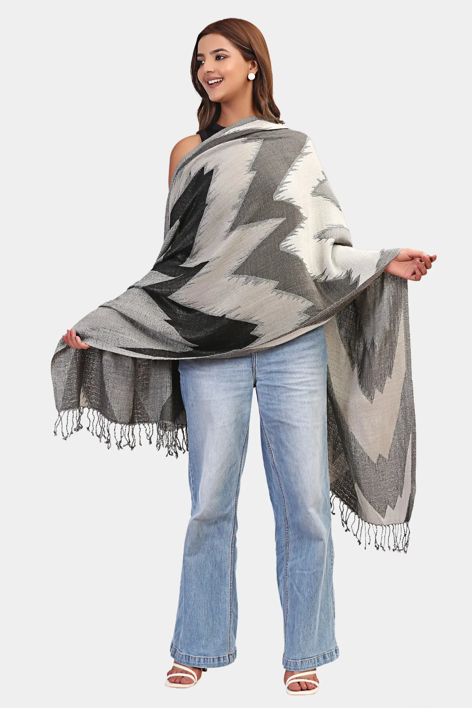 Monochrome Chic Jacquard Scarf