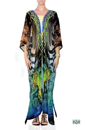 NATURE MORTE Exotic Snake Prints Devarshy Long Georgette Kimono Jacket - 003A