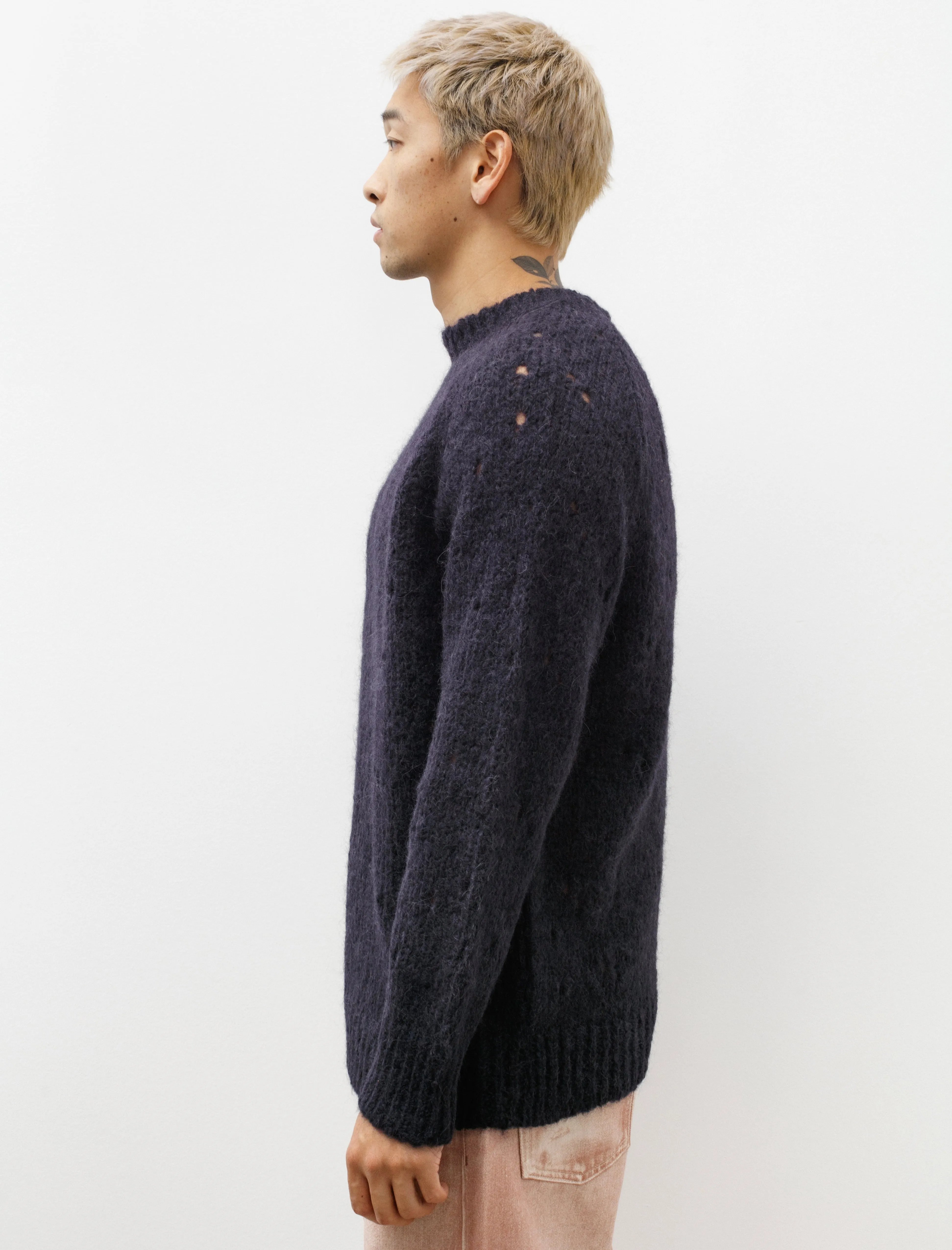 Needle Drop Raglan Navy Fuzzy Mohair Alpaca