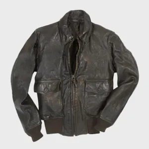 New Style Genuine Vietnam Pilot A-2 Bomber Black Leather Flight Jacket