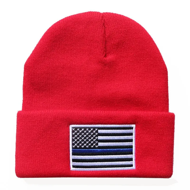 NEWBLOM  American Popular Flag Embroidered Knit Hat