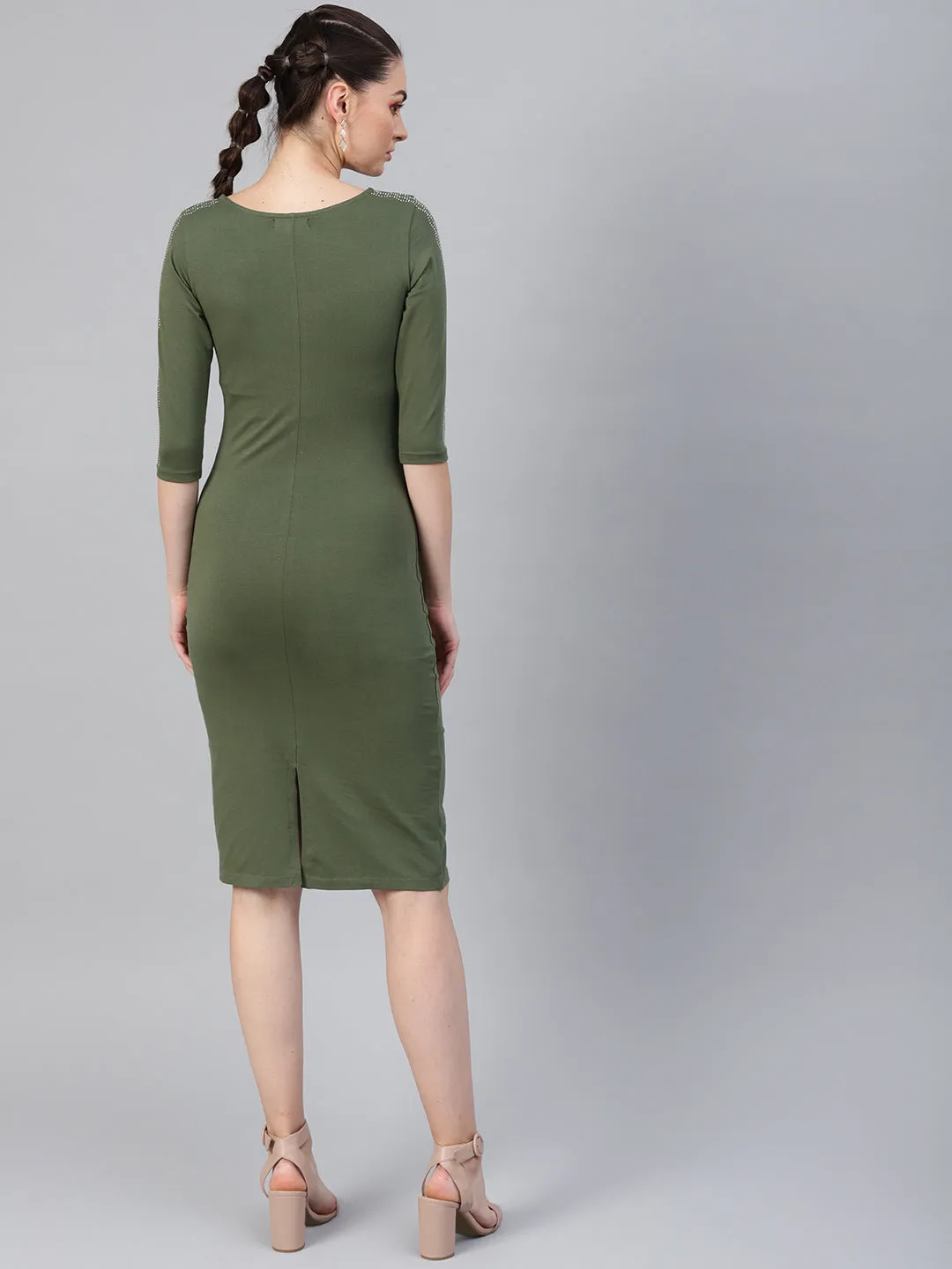 Olive Studded Bodycon Dress