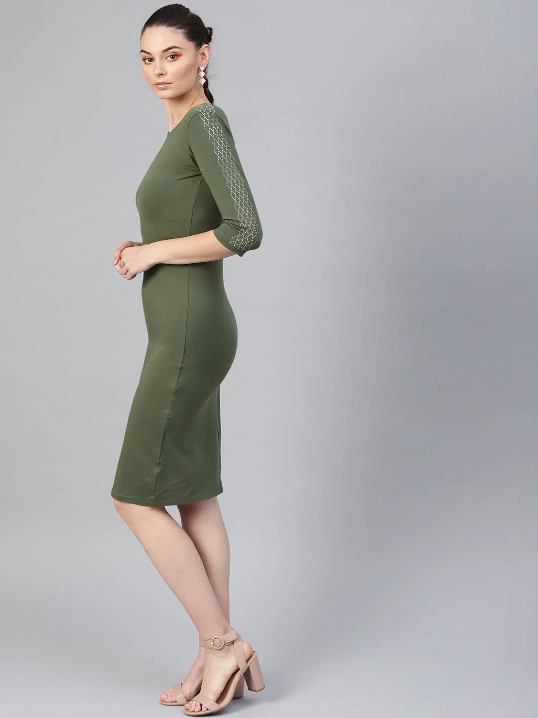 Olive Studded Bodycon Dress