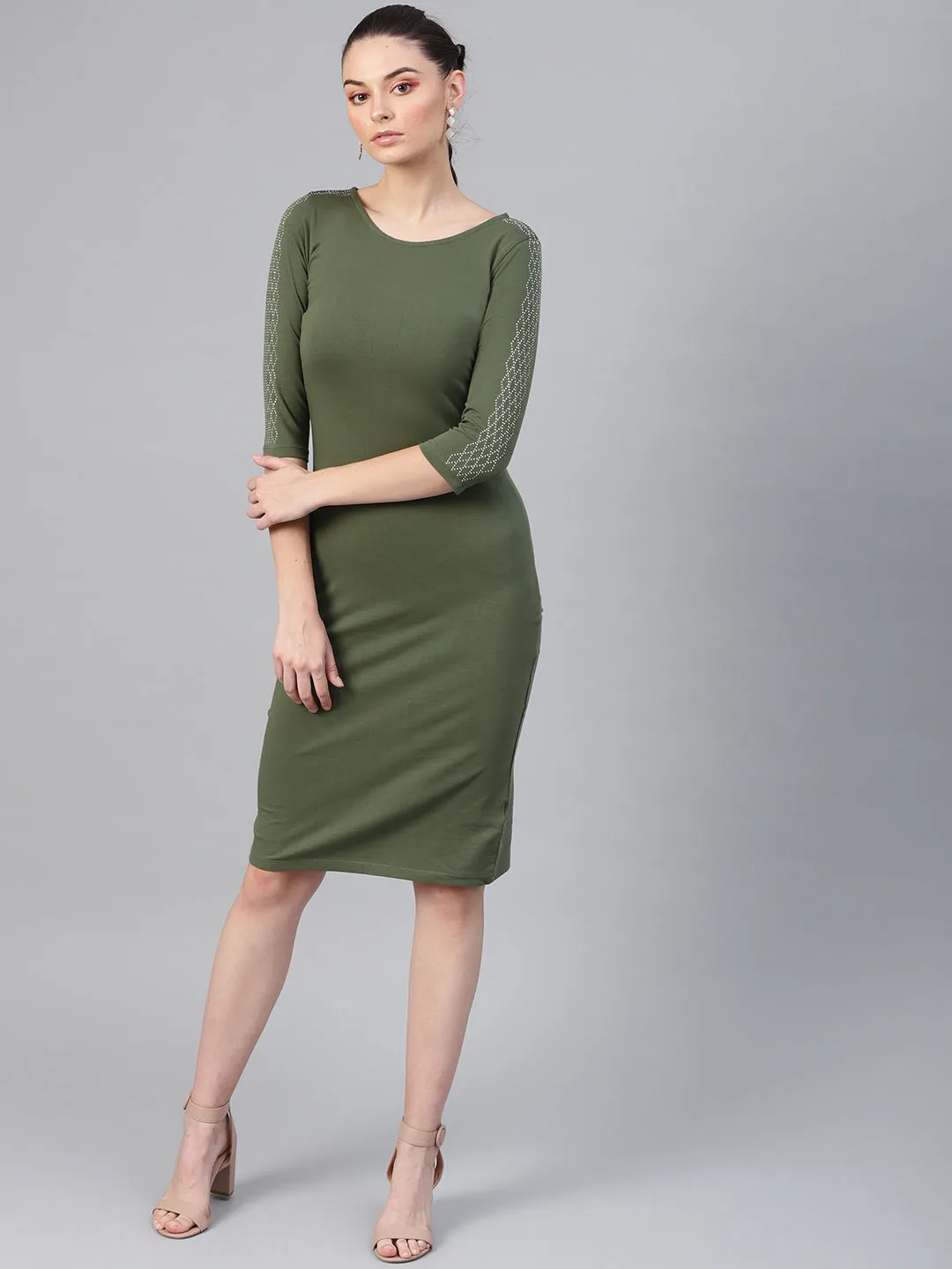 Olive Studded Bodycon Dress