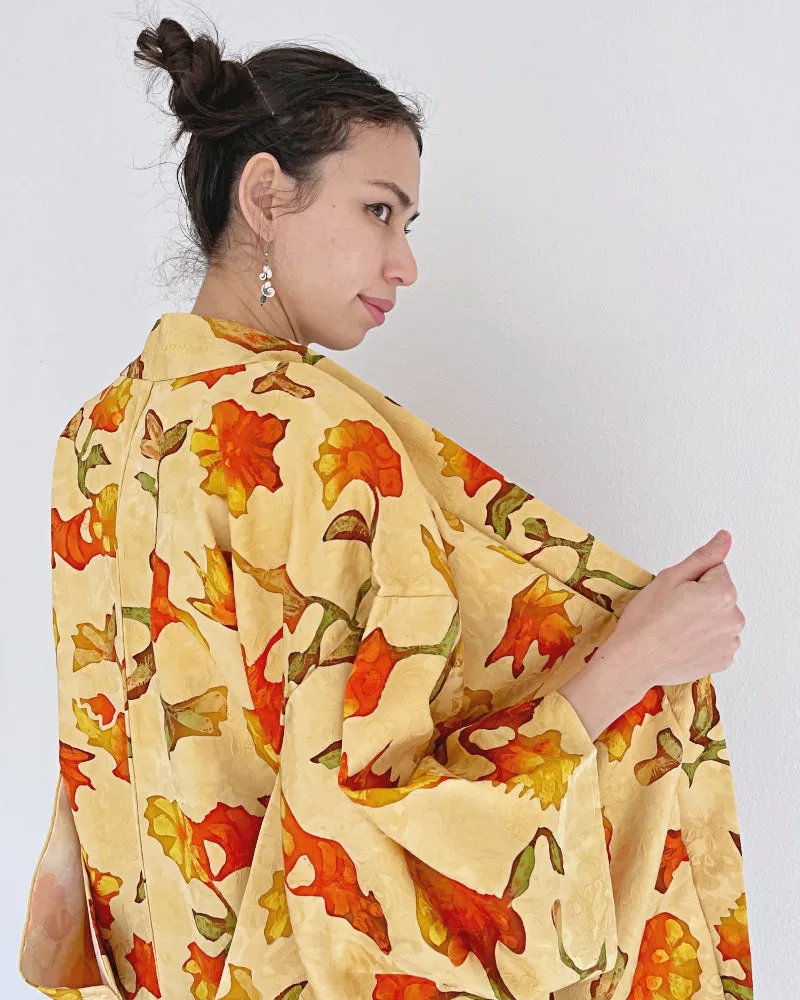 Orange Flower Haori Kimono Jacket