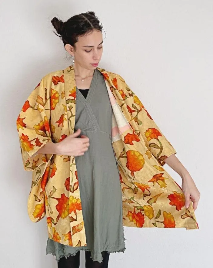 Orange Flower Haori Kimono Jacket