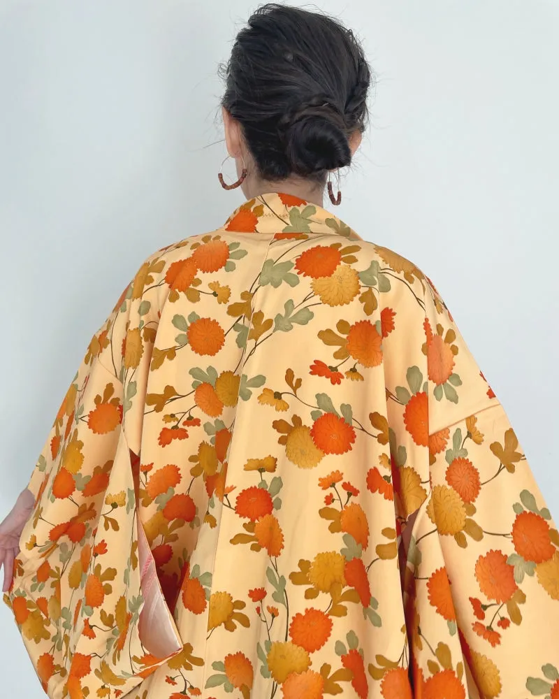 Orange mum floral Haori Kimono Jacket