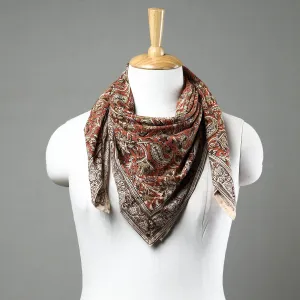 Orange - Pedana Kalamkari Block Printed Natural Dyed Cotton Scarf 83