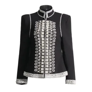 Patchwork Pearls Offic Lady Blazers For Women Stand Collar Long Sleeve Slimming Designer Blazer Female Fashion